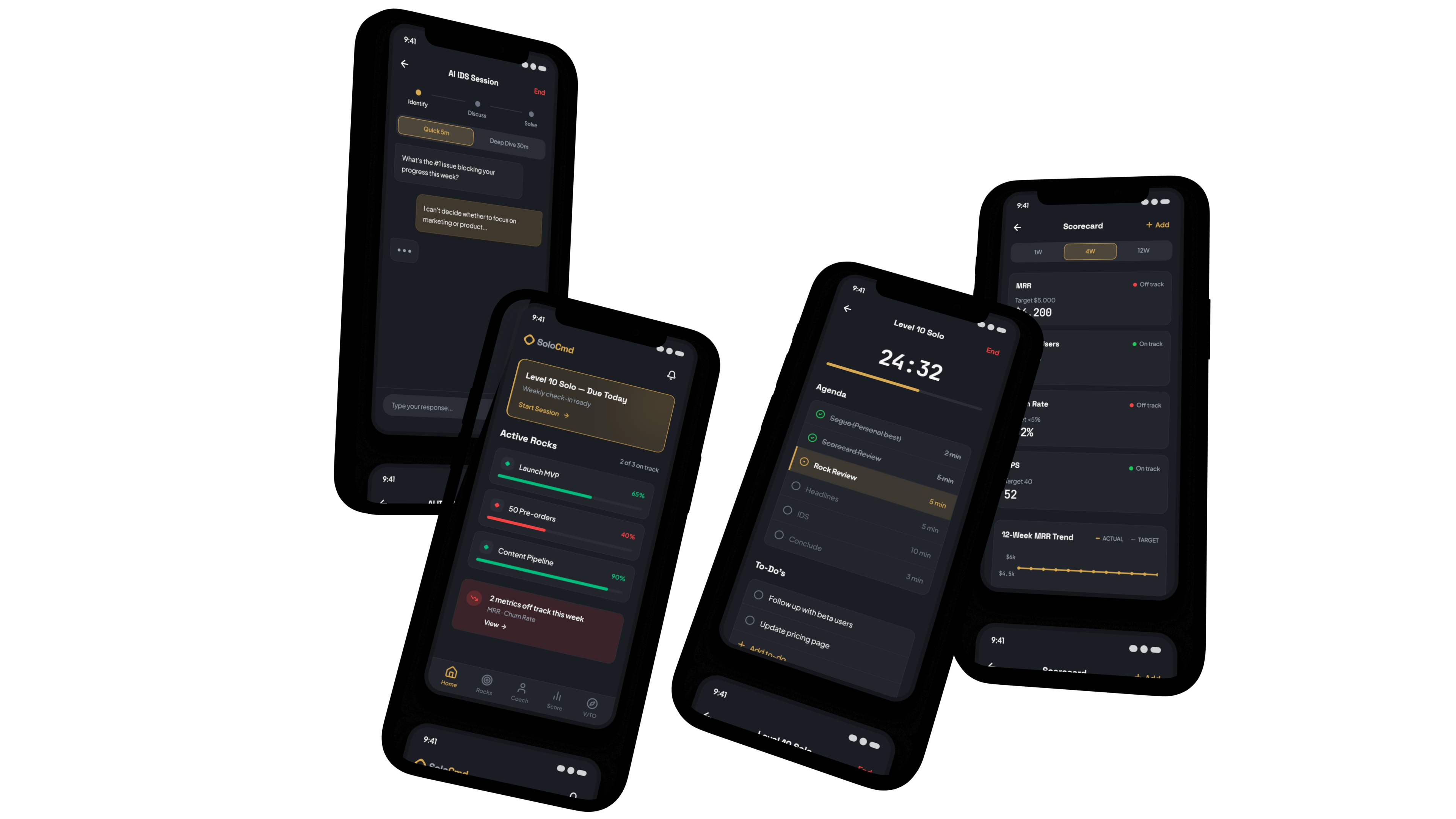 SoloCmd app screens on iPhone